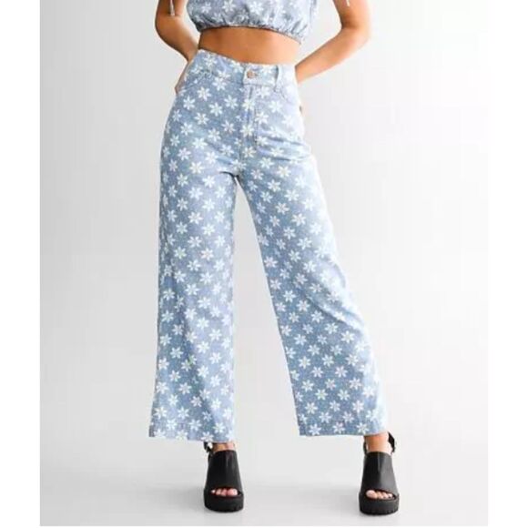 Billabong x Wrangler Perfect Pair Cropped Jeans Rodeo Blue Floral 28 - Picture 1 of 11